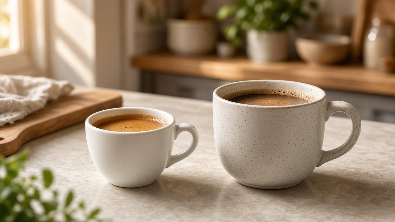 Tasse d'espresso et grande tasse de café filtre côte à côte