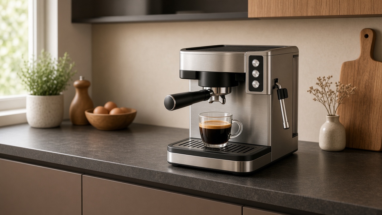 Machine à café compacte sur un plan de travail étroit d'appartement
