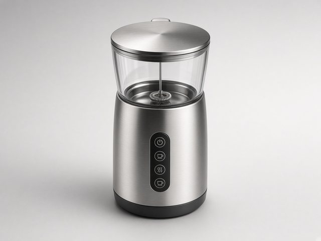 Mousseur à lait à induction en inox avec cuve transparente et boutons de réglage
